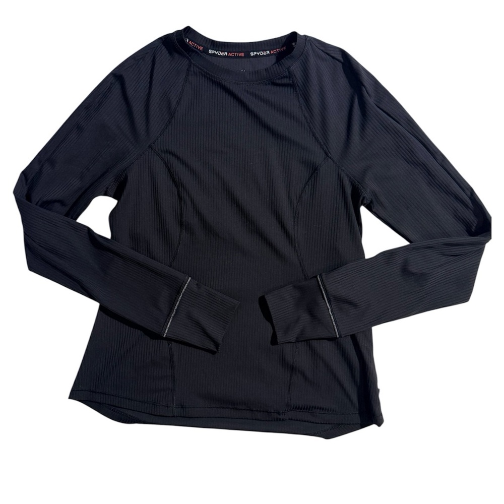 Spyder Active Ribbed Long Sleeve Top Size S Black Athletic Workout Running